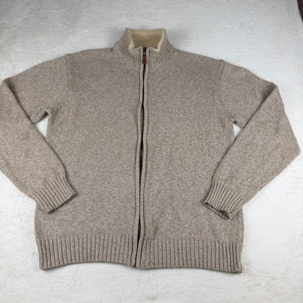 Oscar de la Renta Mens Grandpa Tan Full Zip Knit Sweater Size L